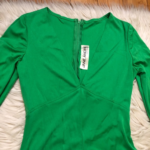 SOLD Vintage 70s 80s Jane Andre Elegant V-neck Jersey Long Sleeve Green Maxi 8 - Picture 6 of 13